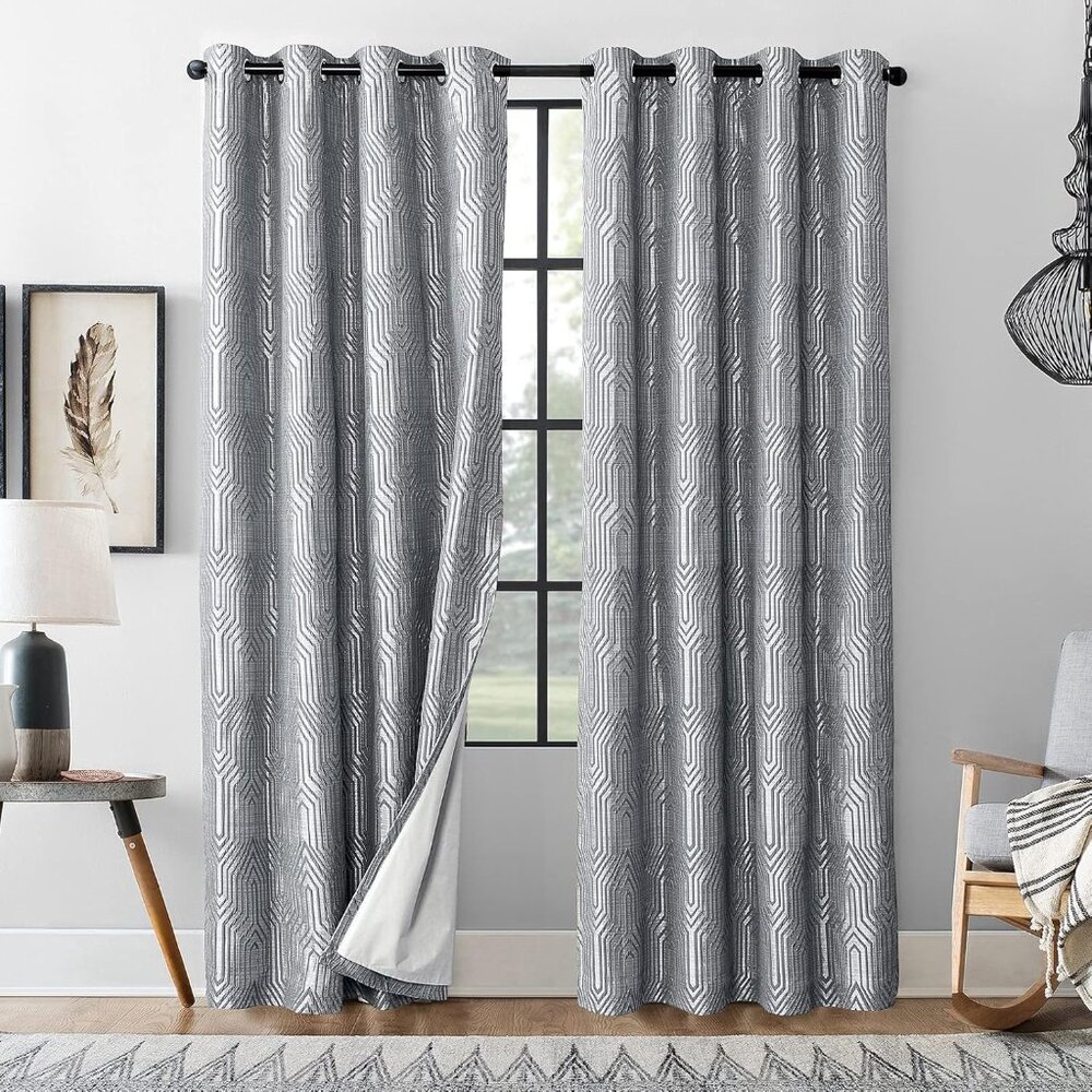 Long Silvery-Gray Blackout Curtains (2) Panels